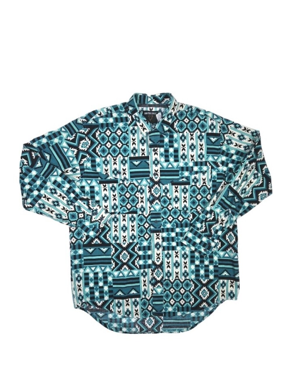 Frontier Series Vintage Western Button Down Shirt Size XL Green White Aztec